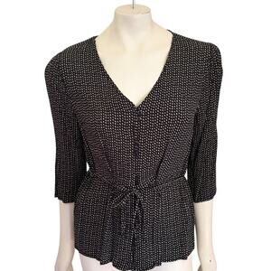 PIECES Micro Camo Print 3/4 Sleeve Button Front V-neck Top Waist Tie  SZ M